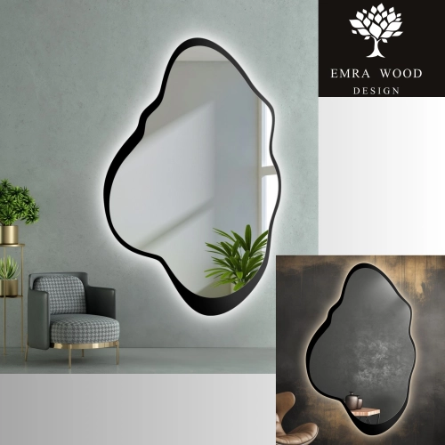 Lustro o nieregularnym kształcie w ramie mdf z podświetleniem - POCO W RAMIE LED
